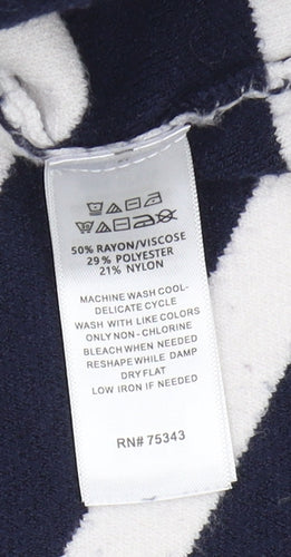 Tahari Women's Blue Striped High Neck Pullover Jumper M