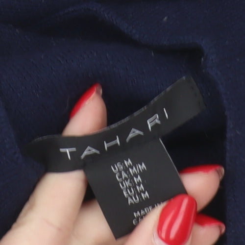 Tahari Women's Blue Striped High Neck Pullover Jumper M