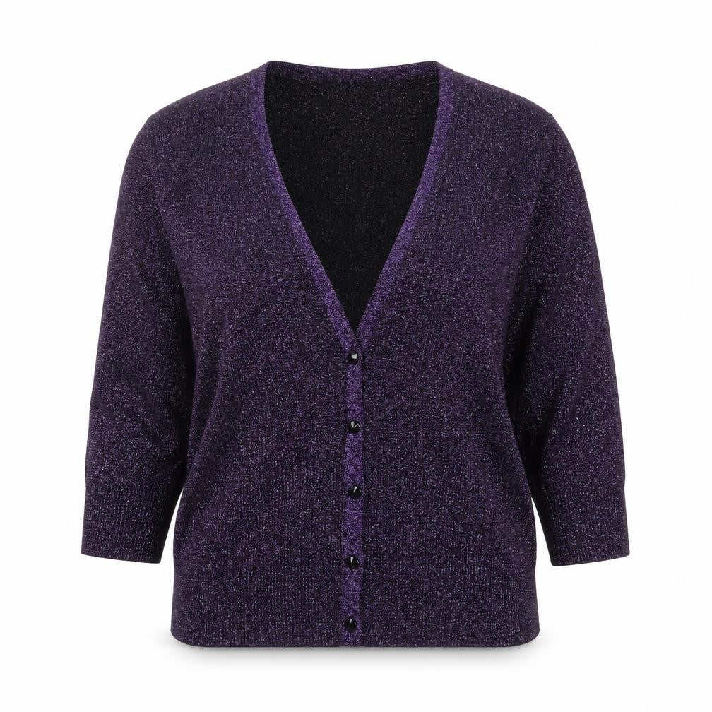 Front view of Wallis Women's Purple Glitter Cardigan, size 18