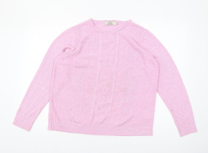 Honor Millburn Women's Pink Cable-Knit Pullover Jumper Size L