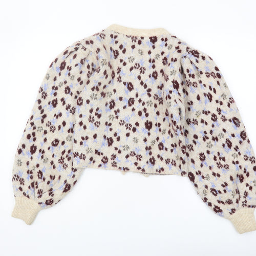 Zara Women's Beige Floral Cardigan, Size 12, Chunky-Knit