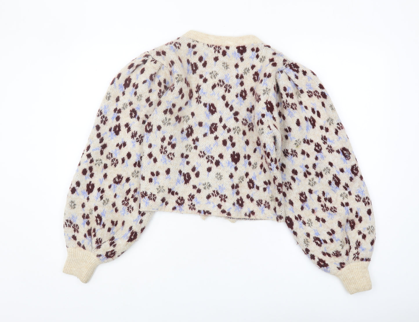 Zara Women's Beige Floral Cardigan, Size 12, Chunky-Knit