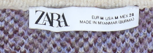 Zara Women's Beige Floral Cardigan, Size 12, Chunky-Knit