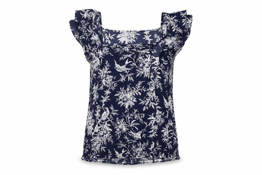 Front view of Oasis Women's Blue Floral Top, size 10, Viscose