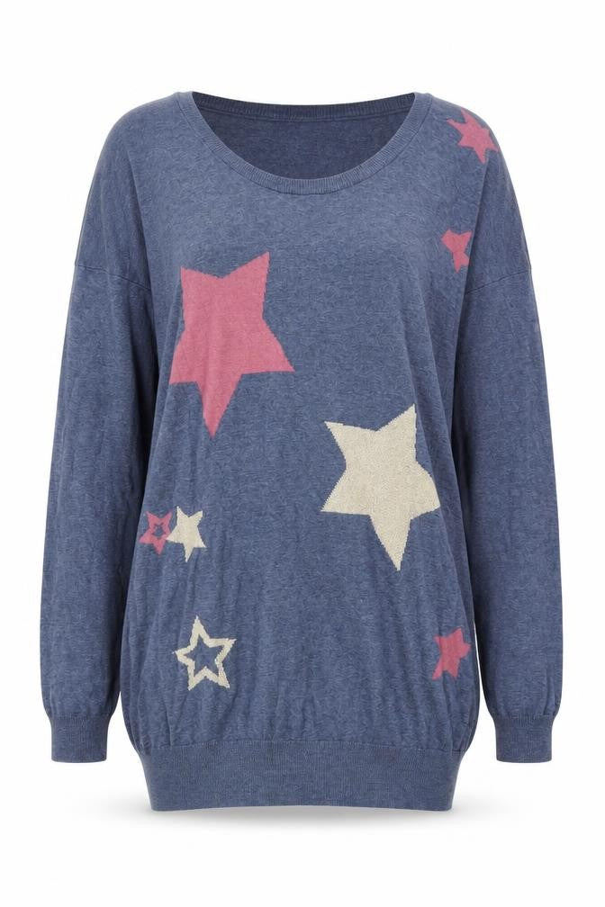 Front view of Wrap Women's Blue Star jumper, size S