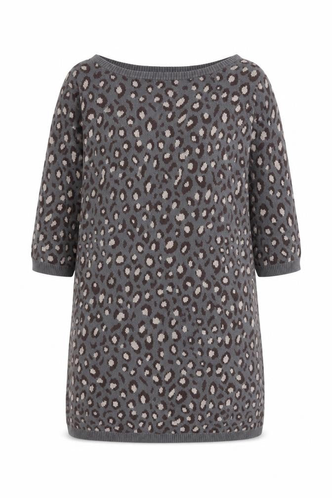 Front view of Monsoon Women's Grey Animal Print Pullover L