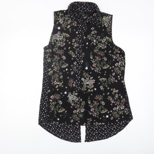 Next Women's Black Floral Sleeveless Blouse Size 14