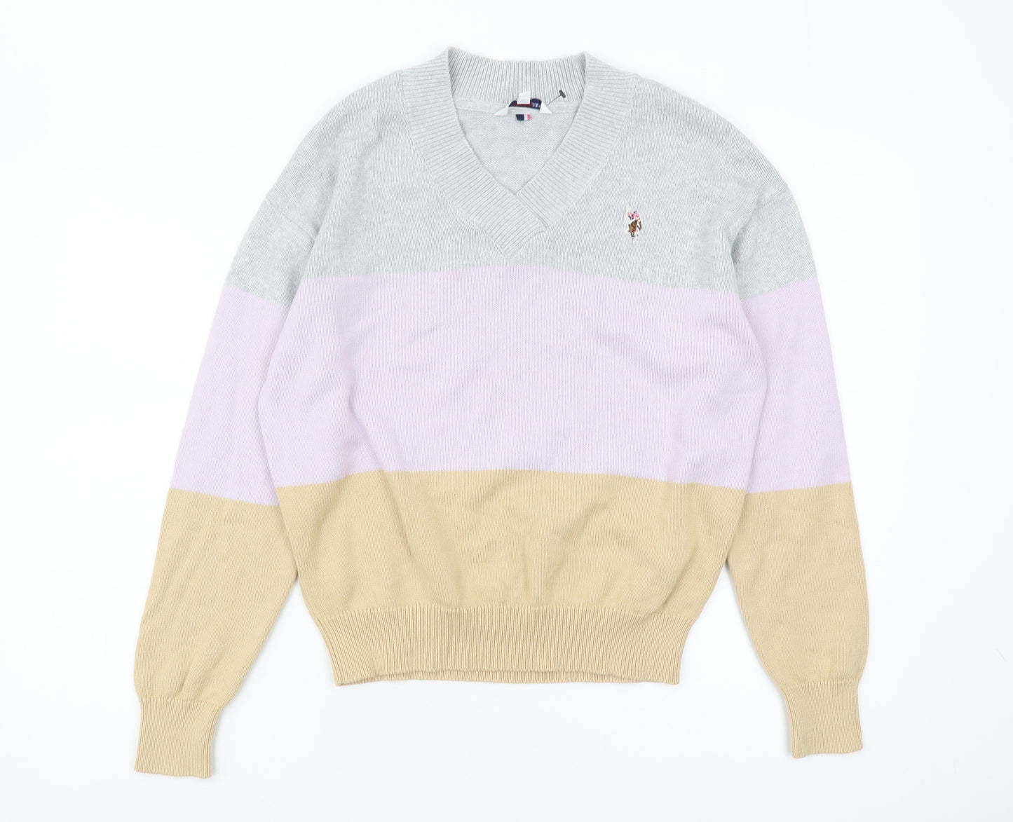 U.S. Polo Assn. Women's Multicoloured V-Neck Jumper M