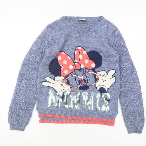 Disney Minnie Mouse Blue Pullover Jumper Girls 9-10 Years
