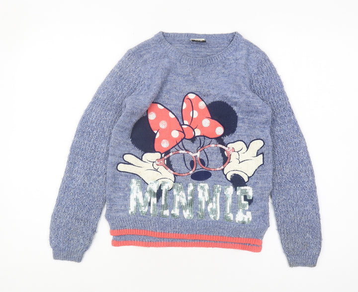 Disney Minnie Mouse Blue Pullover Jumper Girls 9-10 Years