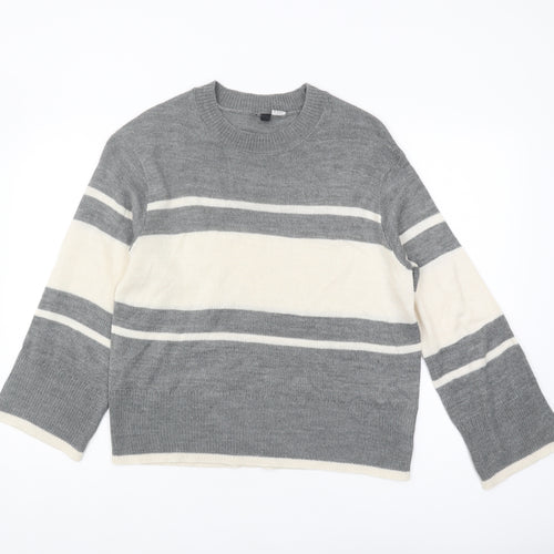 H&M Women's Grey Striped Pullover Jumper Size 12