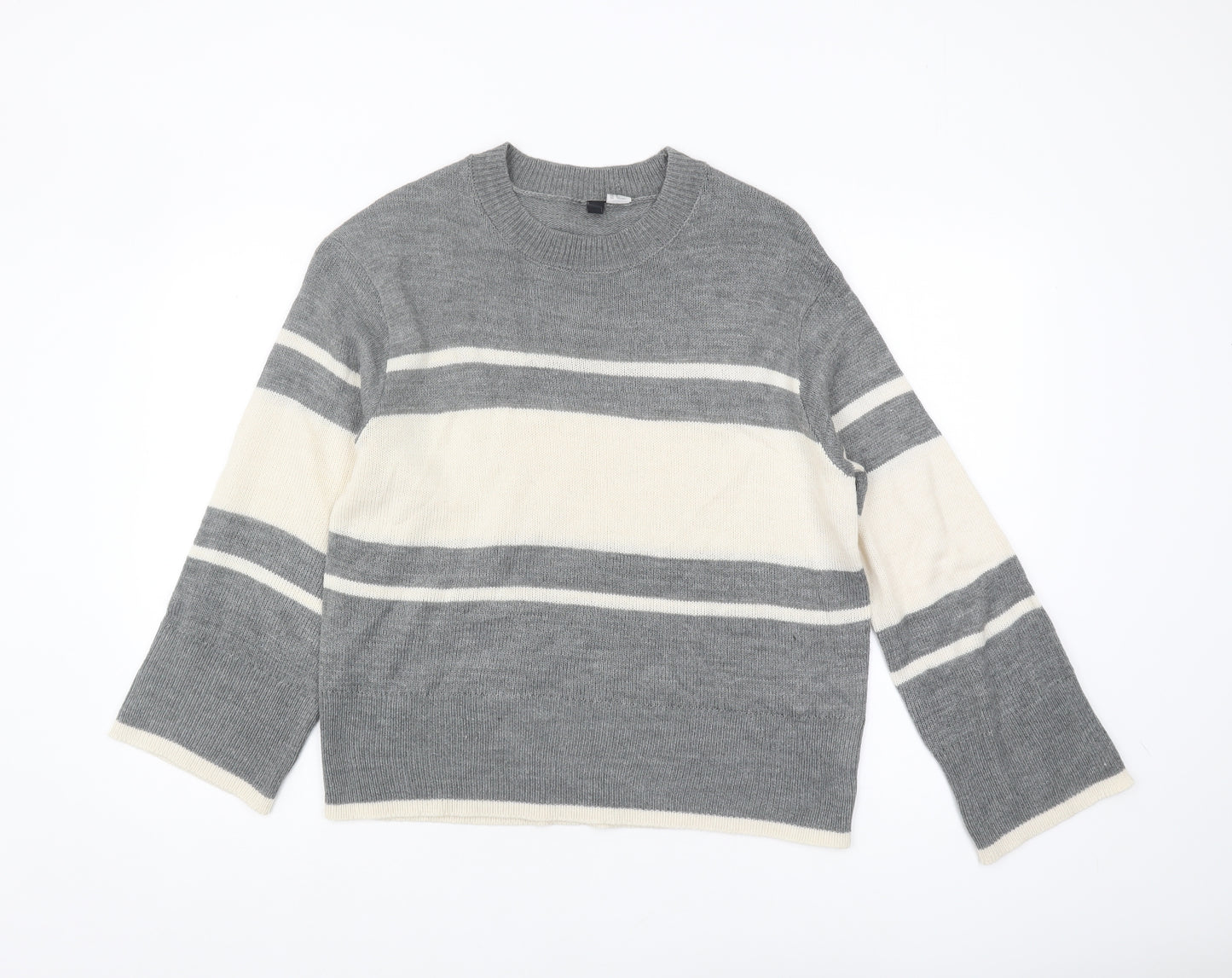 H&M Women's Grey Striped Pullover Jumper Size 12