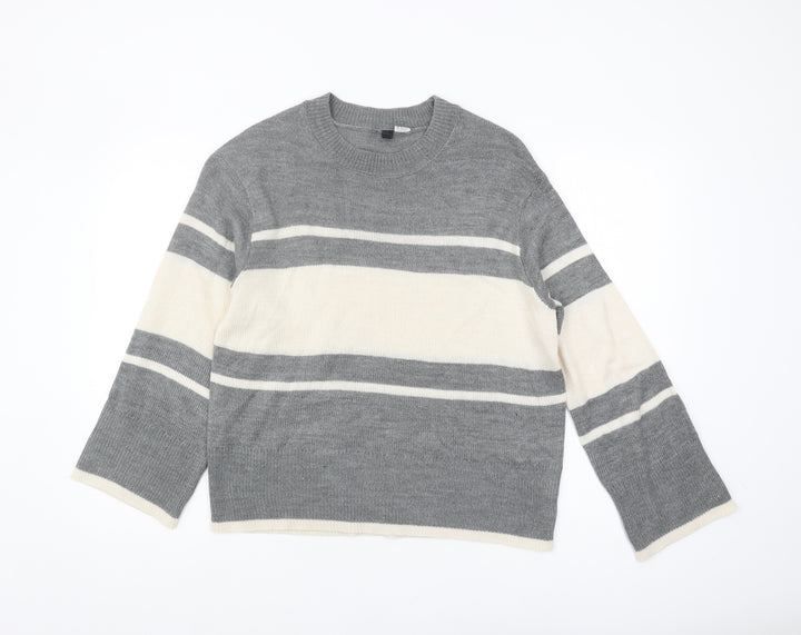 H&M Women's Grey Striped Pullover Jumper Size 12