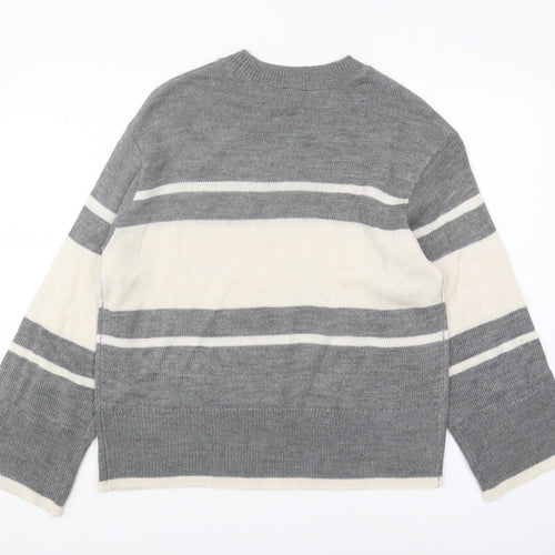 H&M Women's Grey Striped Pullover Jumper Size 12