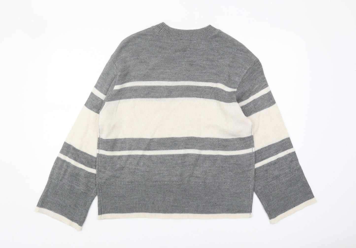 H&M Women's Grey Striped Pullover Jumper Size 12