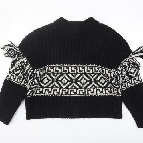 H&M Women's Black Geometric Pullover Jumper Size L