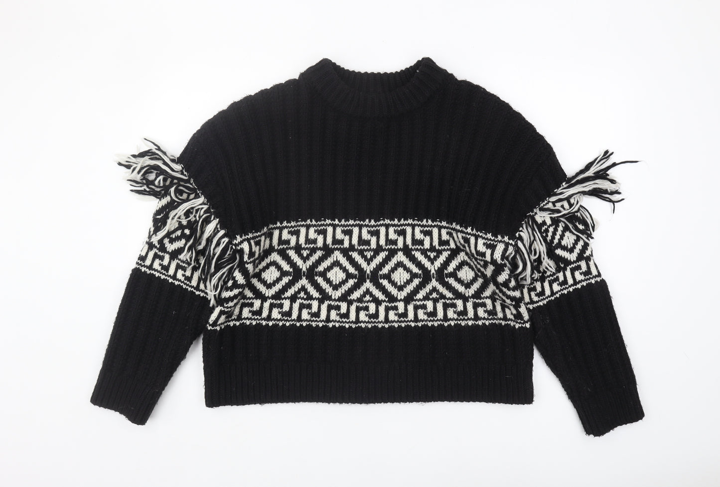 H&M Women's Black Geometric Pullover Jumper Size L