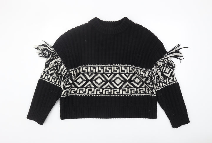 H&M Women's Black Geometric Pullover Jumper Size L
