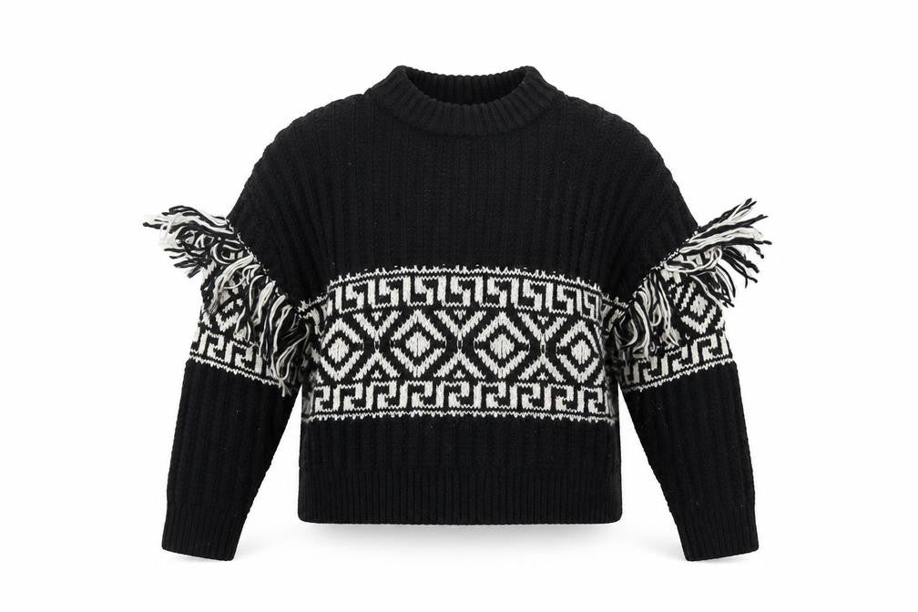 Front view of H&M Women's Black Geometric jumper, size L
