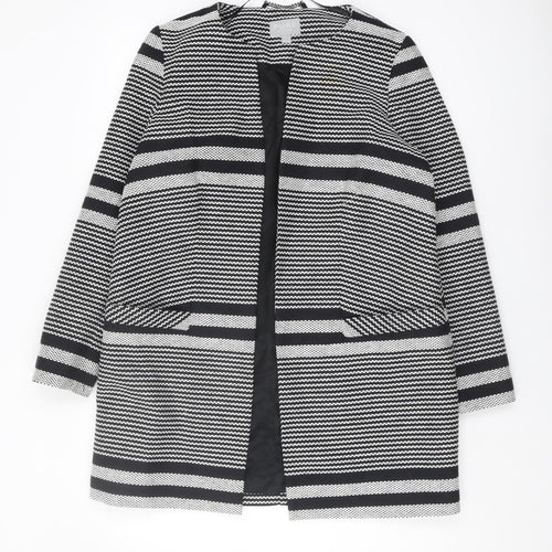 PURE Collection Women's Black Striped Long Coat Size 12