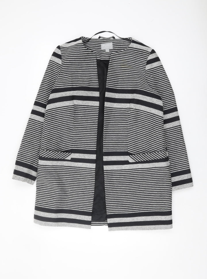 PURE Collection Women's Black Striped Long Coat Size 12