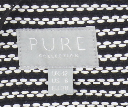 PURE Collection Women's Black Striped Long Coat Size 12