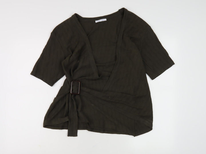 Zara Women's Green Wrap Blouse Size M with Buckle