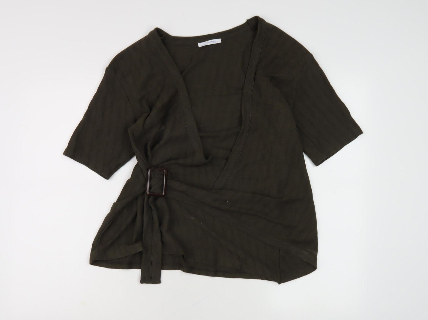 Zara Women's Green Wrap Blouse Size M with Buckle