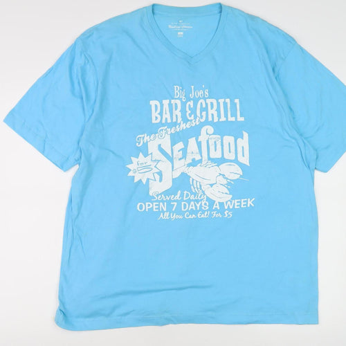 Marks and Spencer Blue Nautical T-Shirt, Size L, V-Neck, Blue