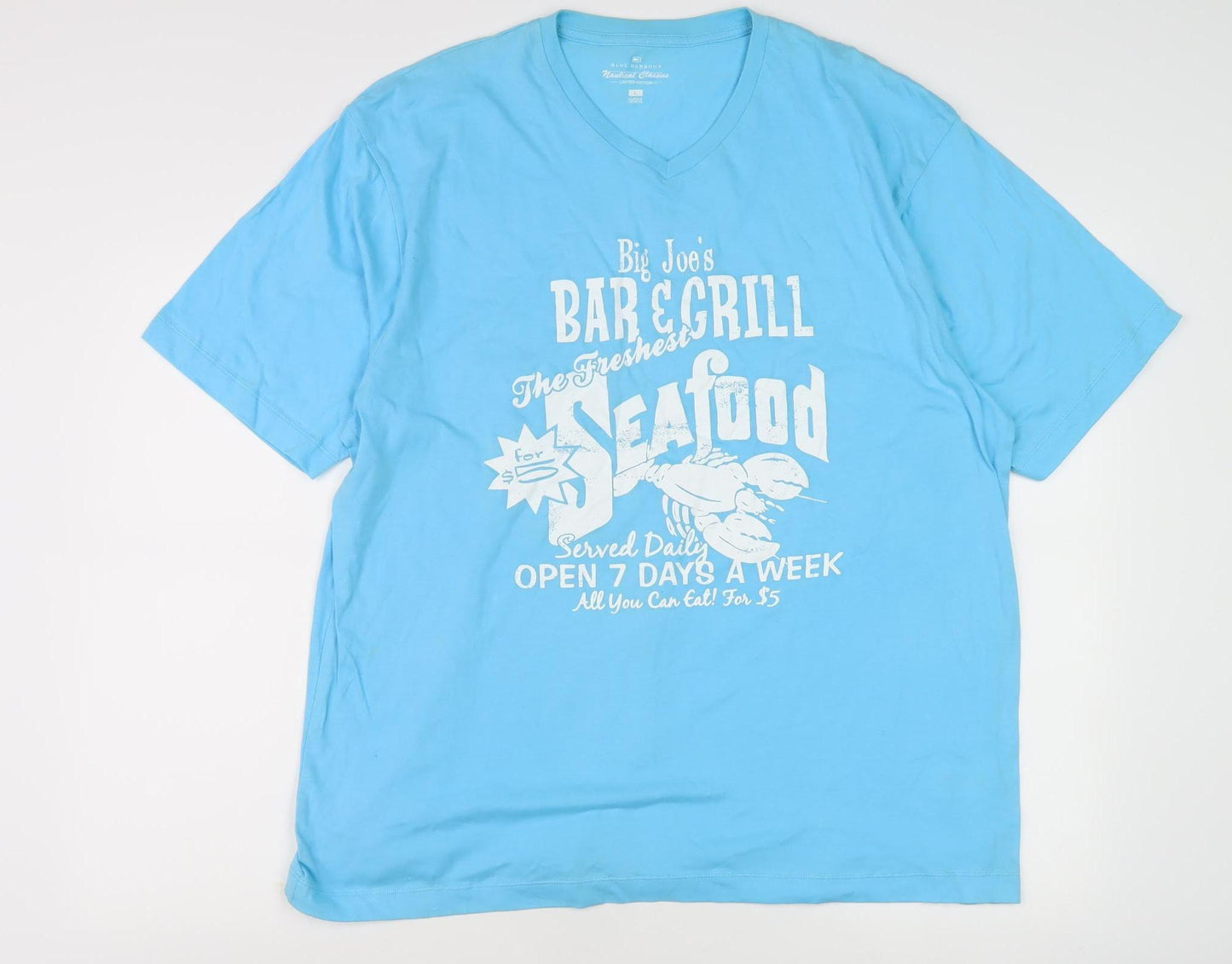 Marks and Spencer Blue Nautical T-Shirt, Size L, V-Neck, Blue