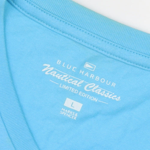 Marks and Spencer Blue Nautical T-Shirt, Size L, V-Neck, Blue