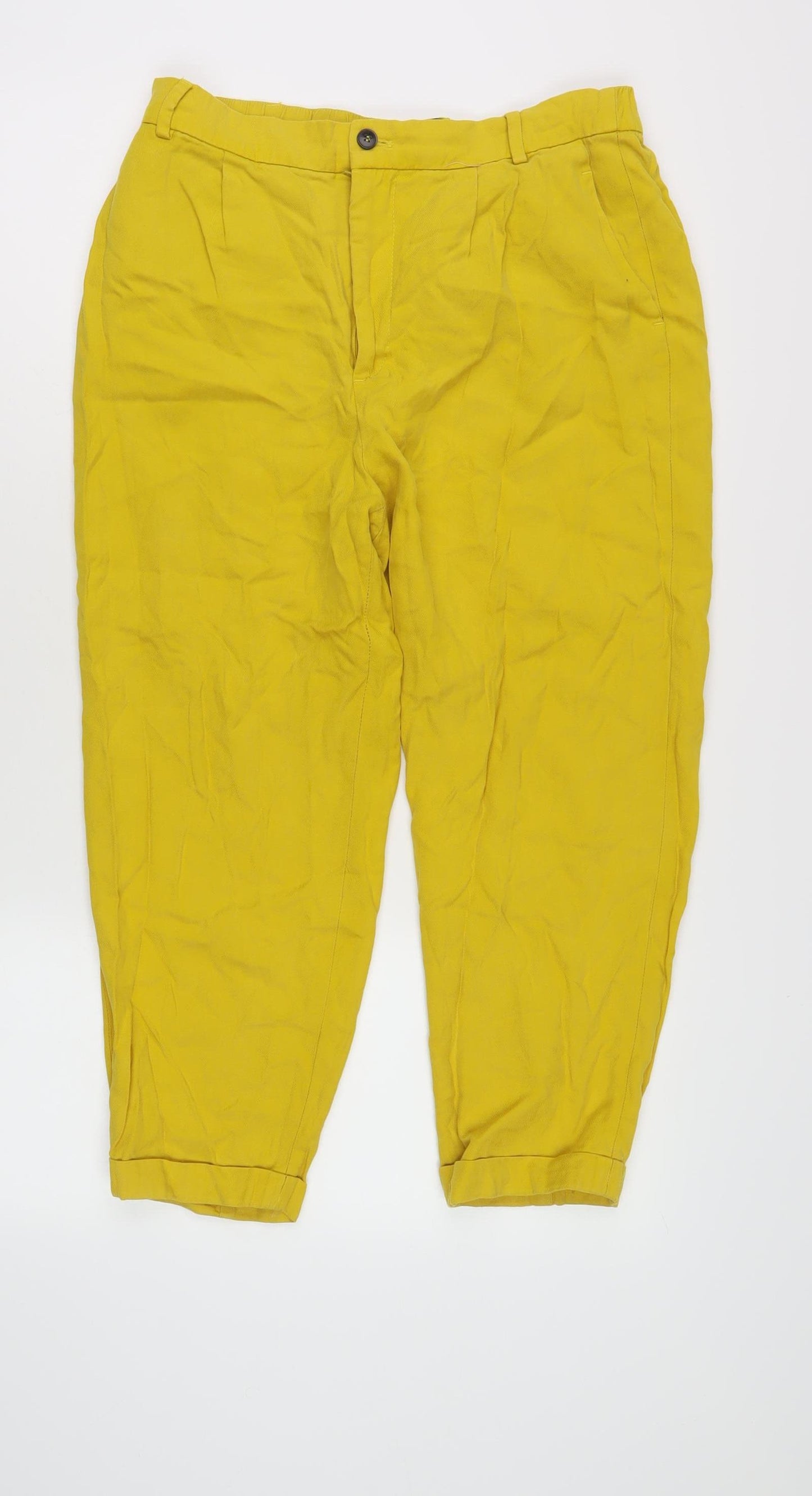 Zara Women's Yellow Cropped Trousers, Size M