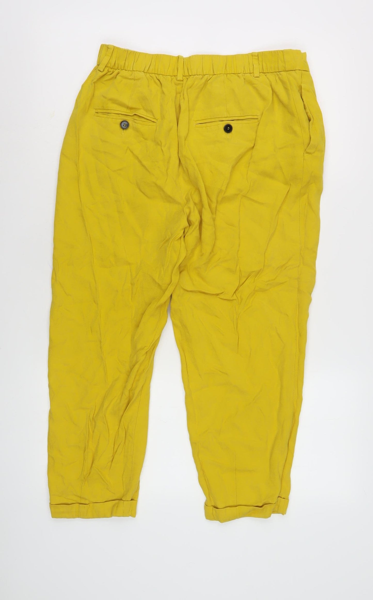 Zara Women's Yellow Cropped Trousers, Size M