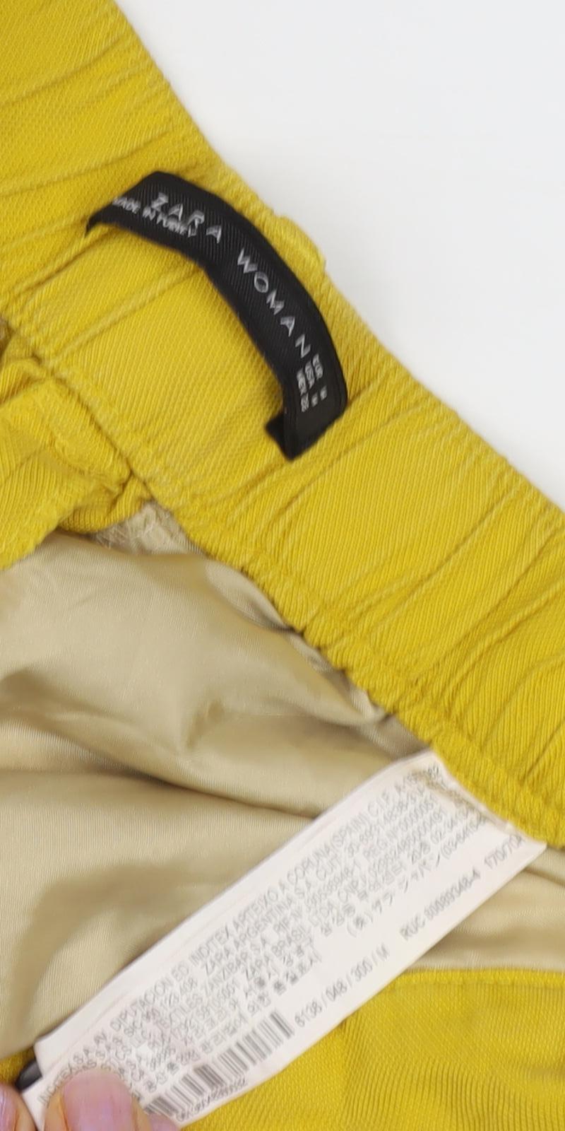Zara Women's Yellow Cropped Trousers, Size M