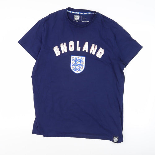 Men's Blue England Sports T-Shirt L, Cotton, Logo, Crew Neck