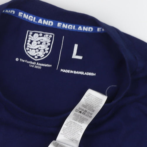 Men's Blue England Sports T-Shirt L, Cotton, Logo, Crew Neck