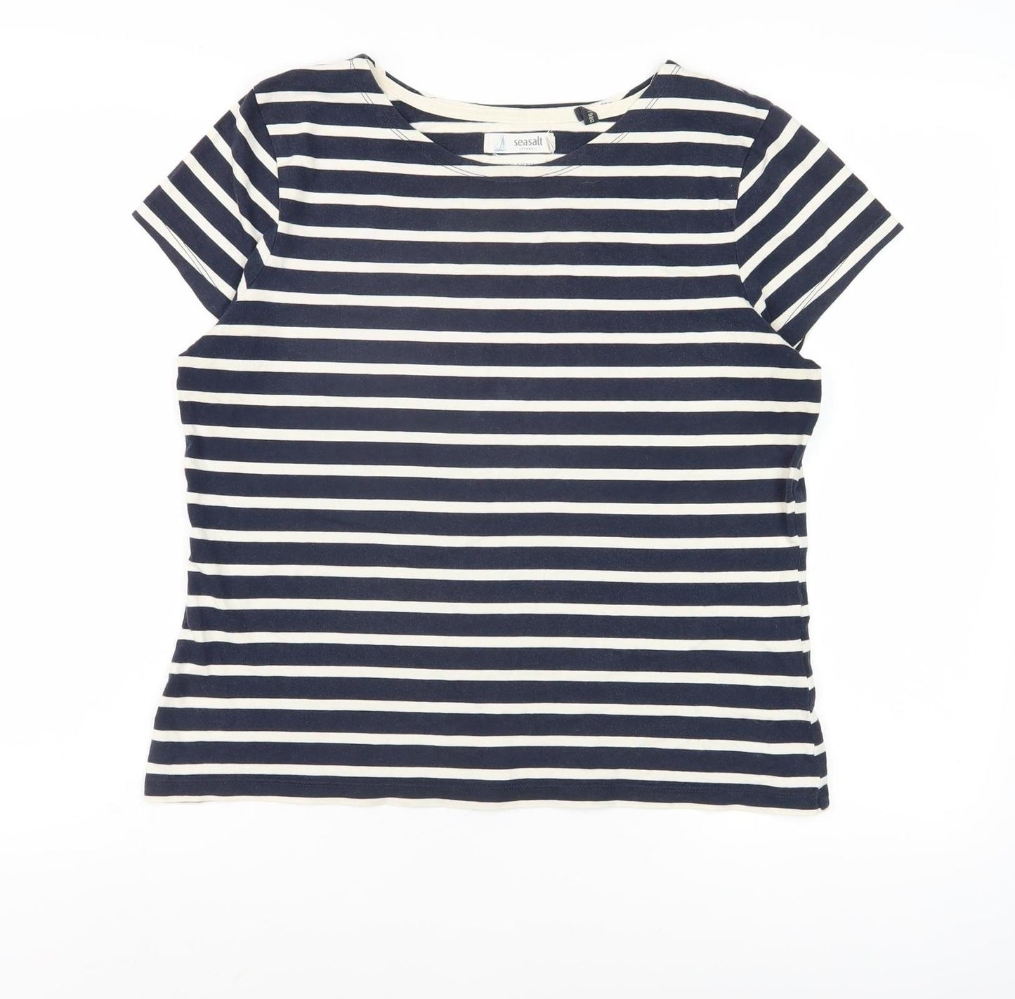 Seasalt Women's Blue Striped Boat Neck T-Shirt Size 12