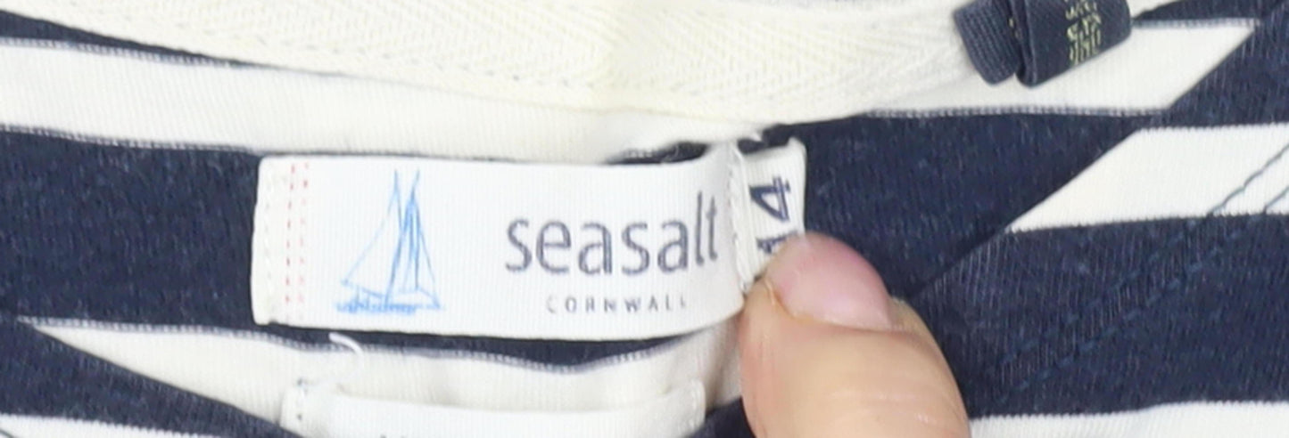 Seasalt Women's Blue Striped Boat Neck T-Shirt Size 12
