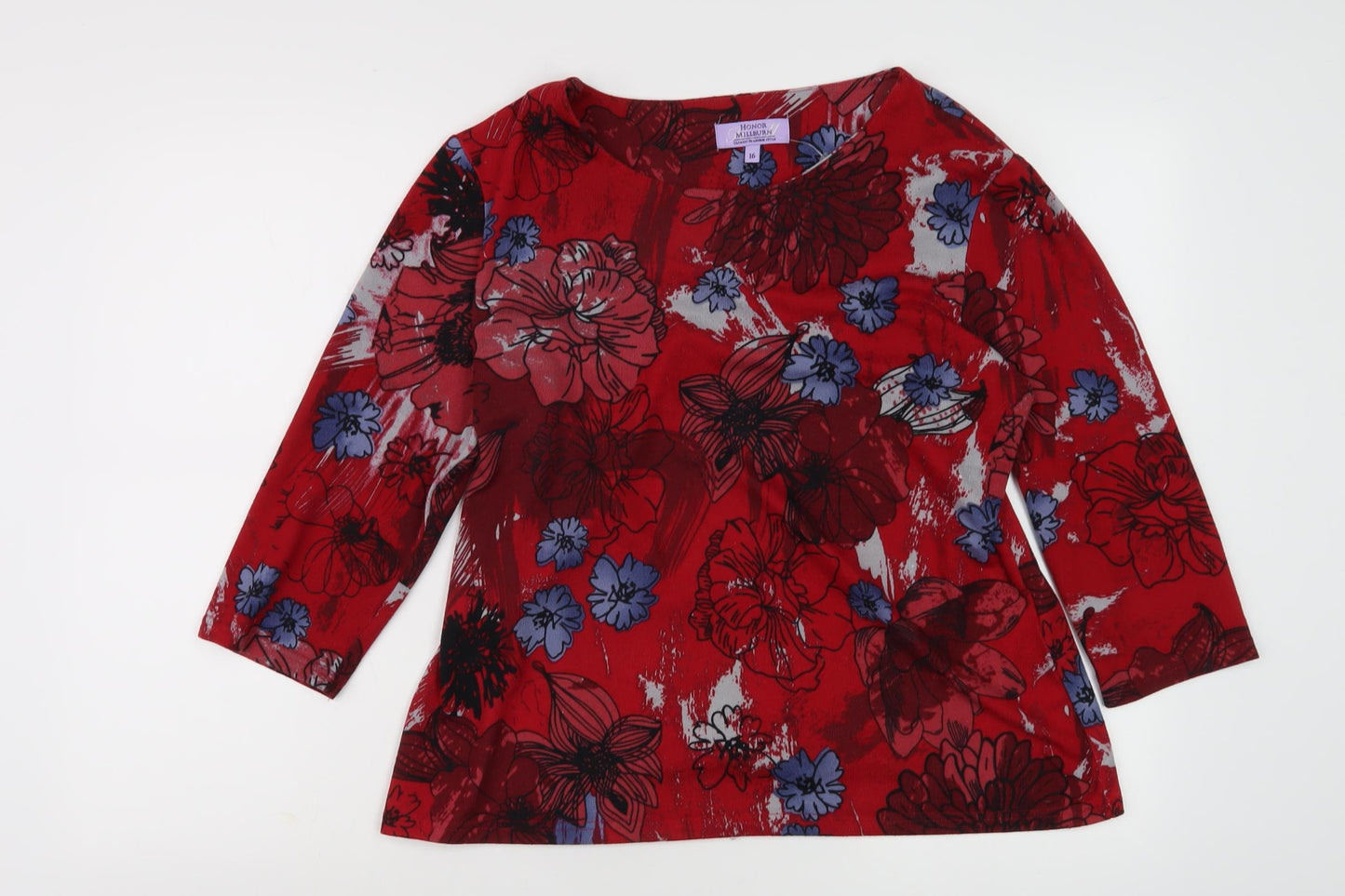 Honor Millburn Women's Red Floral 3/4 Sleeve Top