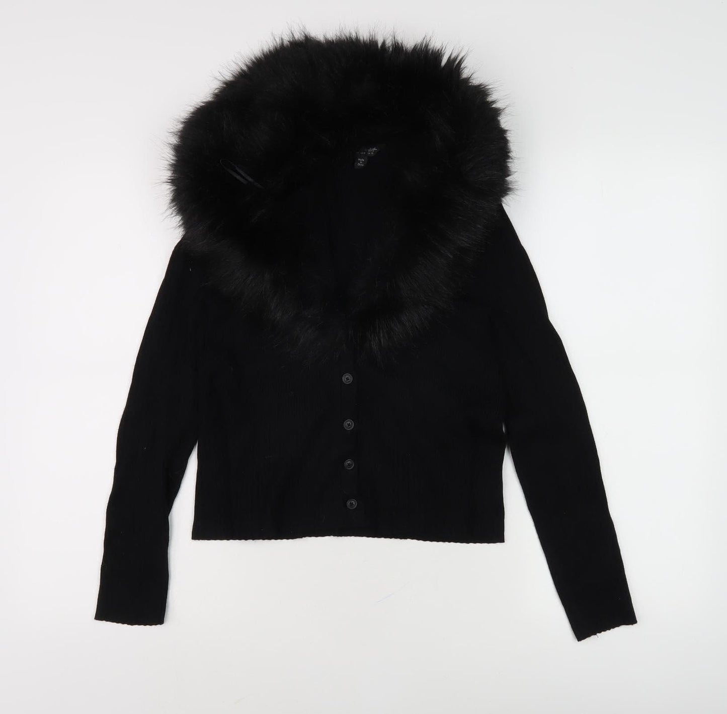 Selfridge Black Women's Cardigan, Size 12, Fur Trim