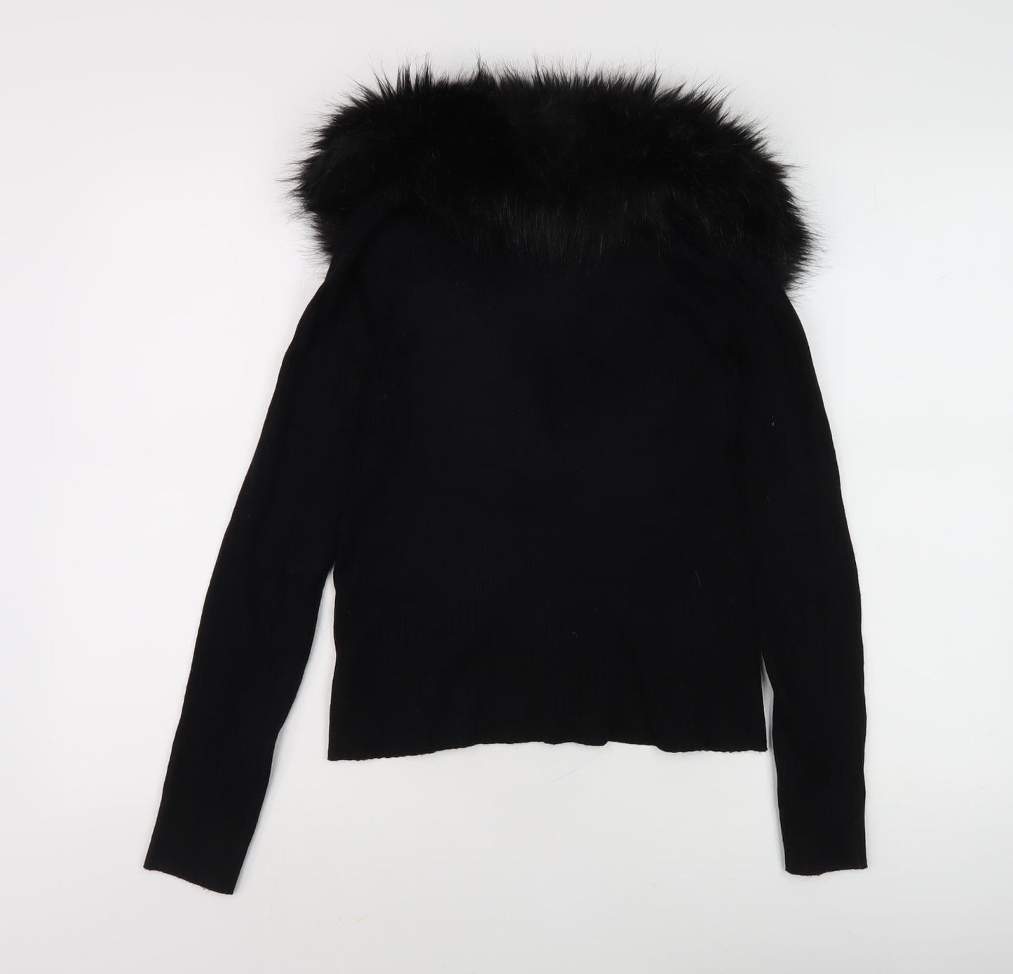Selfridge Black Women's Cardigan, Size 12, Fur Trim