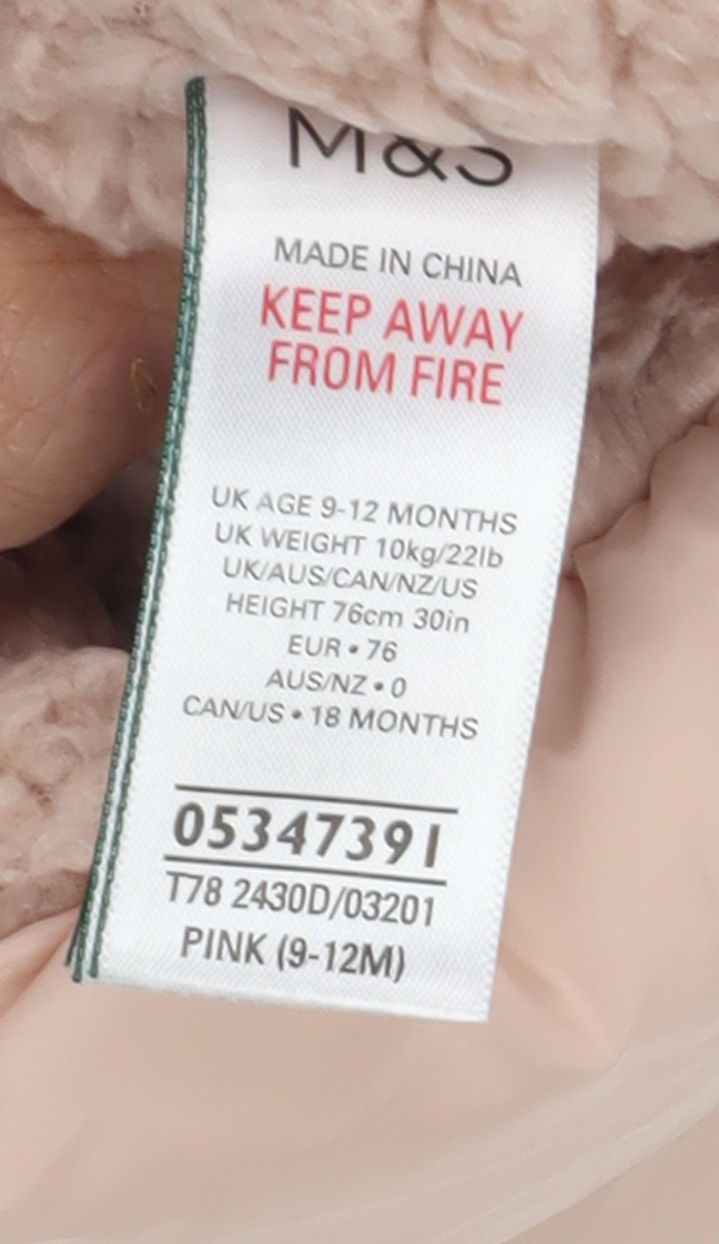 Marks and Spencer Pink Puffer Jacket, 9-12 Months, Unisex Toddler