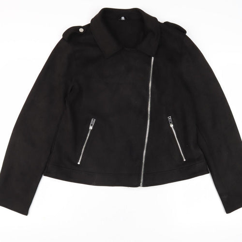 M&Co Women's Black Motorcycle Jacket - Size 14, Casual Classic