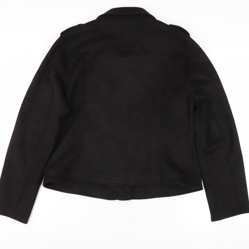 M&Co Women's Black Motorcycle Jacket - Size 14, Casual Classic