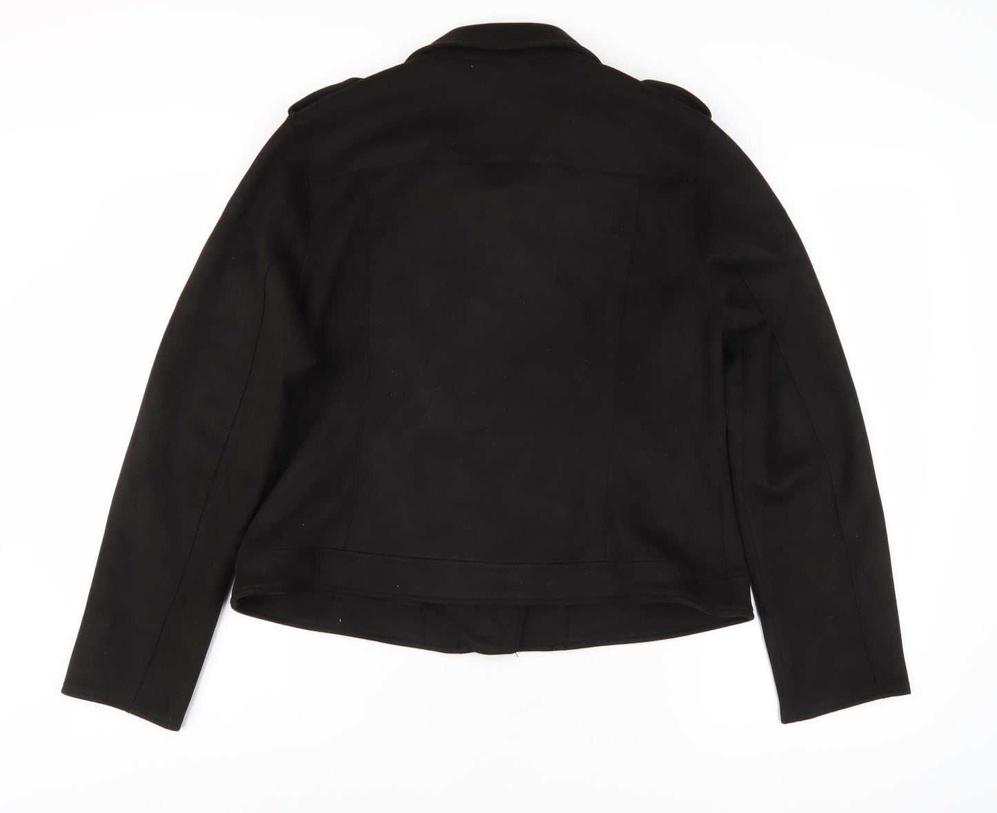 M&Co Women's Black Motorcycle Jacket - Size 14, Casual Classic