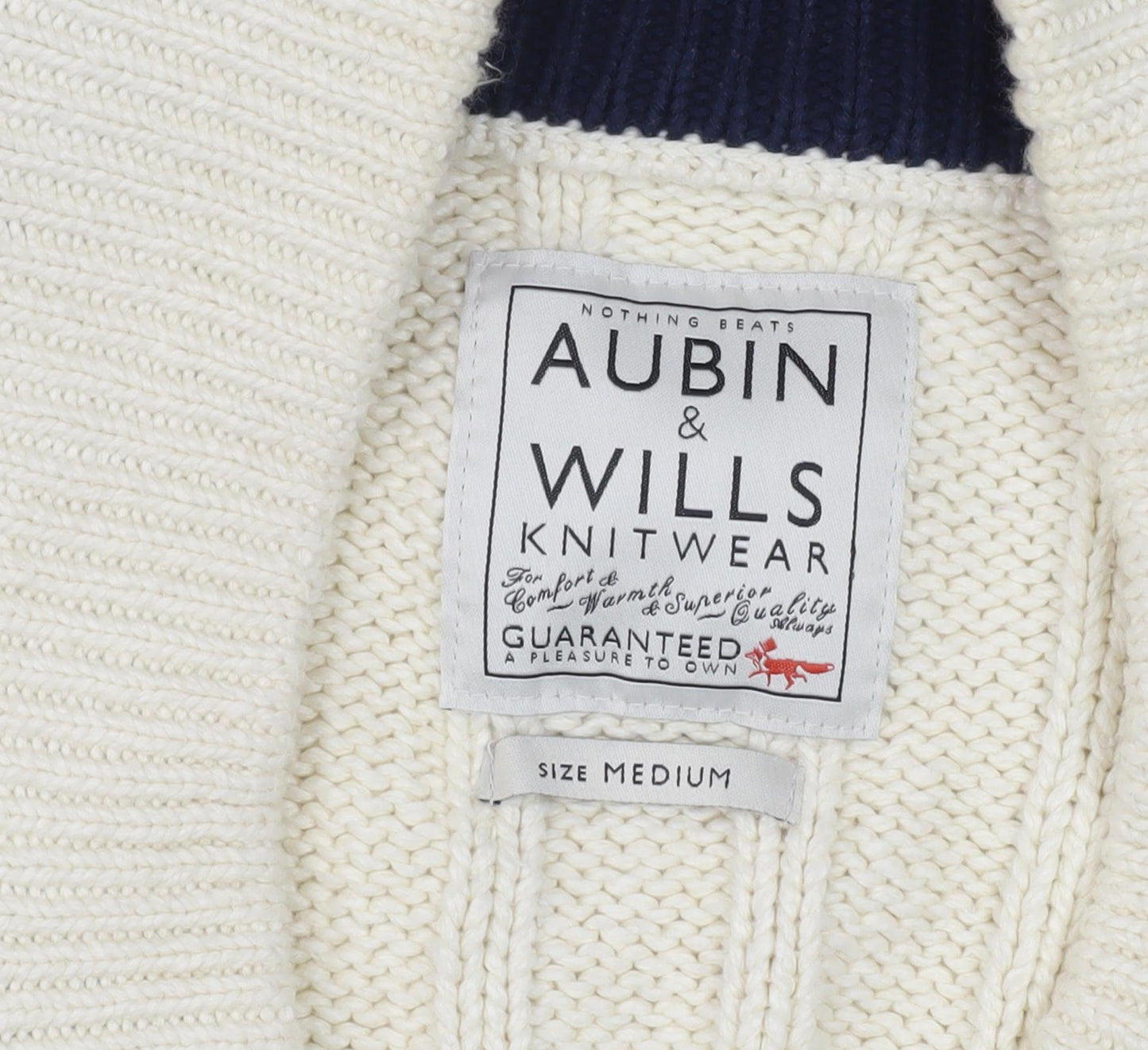 Aubin & Wills Ivory Men's Cardigan, M Size, Cable-Knit