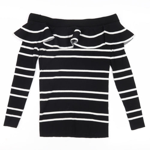 Next Women Black Striped Pullover Jumper Size 16