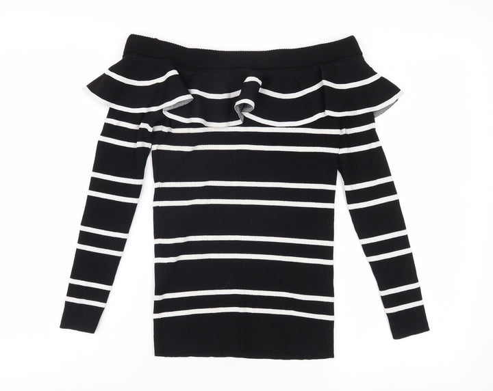 Next Women Black Striped Pullover Jumper Size 16