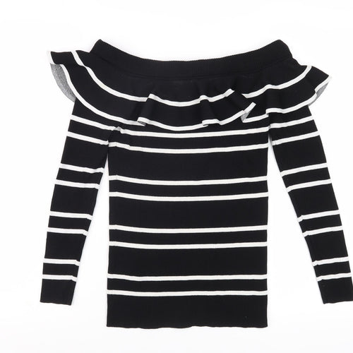 Next Women Black Striped Pullover Jumper Size 16