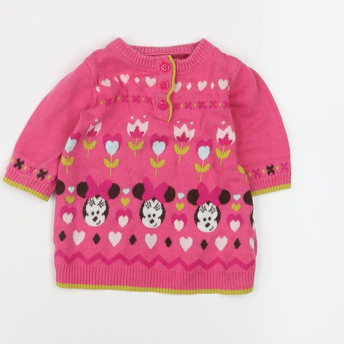 Disney Baby Girls Minnie Mouse Pink Henley Jumper XS